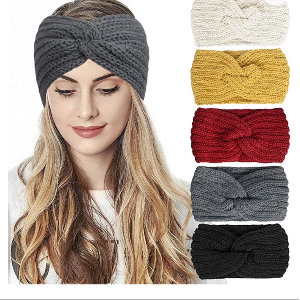 Off white knitted headband ear warmer
